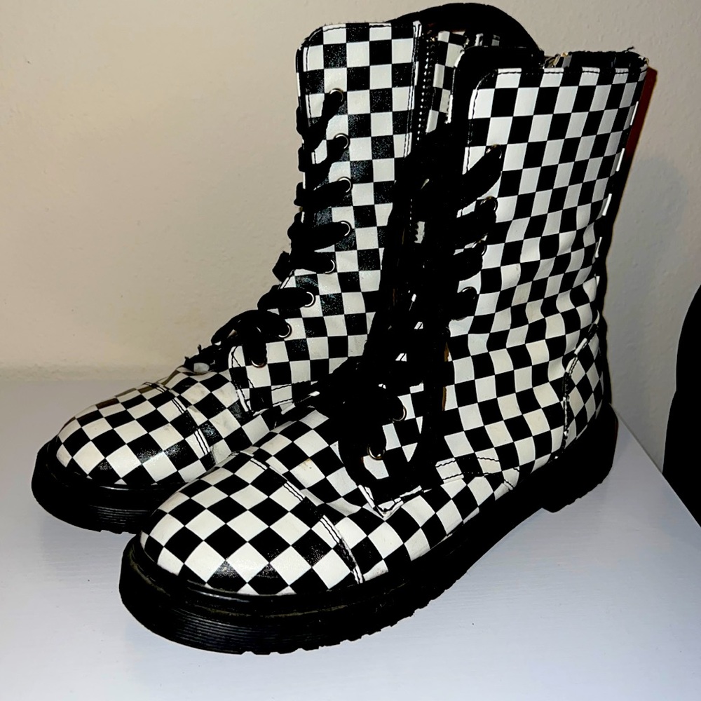 Dolls Kill checkered combat boots size 8